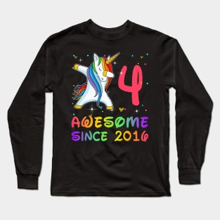 Awesome Since 2016 Birthday Unicorn Dabbing Gift 4 Years Old Long Sleeve T-Shirt